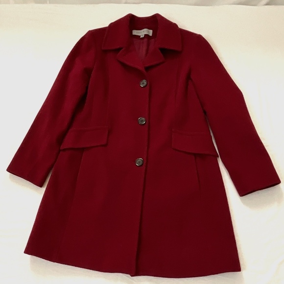 ANNE KLEIN Wool Cashmere Coat 12 Petite Red - Picture 1 of 16